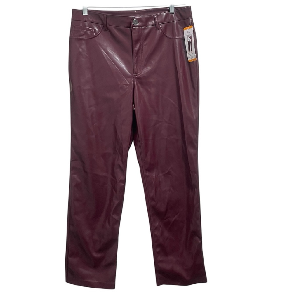 JOIE Faux Leather Straight-Leg Pants in Deep Burgundy Size 12